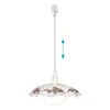A white pendant lamp with a decorative glass shade is shown against a white background. An arrow graphic indicates that the height is adjustable. Náhled obrázku produktu