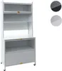 A white metal kitchen cabinet with multiple shelves, a drawer, and a sliding glass door on top, shown on a white background. Anteprima dell’immagine prodotto
