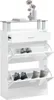 A white shoe cabinet with a glass top and three tiers of shoe storage, some shoes are placed inside. Anteprima dell’immagine prodotto