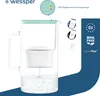 A transparent water filter pitcher with a blue and green lid, sitting on a blue background with text and graphics. Náhled obrázku produktu