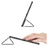 A tablet case is shown in two different orientations, one standing up and one lying flat with a hand interacting with it. Produktbild-Vorschau