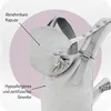 Close-up view of a gray baby carrier, highlighting its features with text labels. Anteprima dell’immagine prodotto