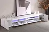 A modern white TV stand with LED lighting, featuring open shelves and closed cabinets. Anteprima dell’immagine prodotto