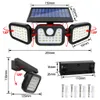 Diagrams and measurements of a solar-powered LED light fixture. Produktbild-Vorschau
