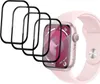 A pink Apple Watch with a screen protector and three other screen protectors in the foreground. Produktbild-Vorschau