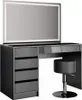 A vanity table with a lighted mirror and a stool, presented against a white background. Produktbild-Vorschau