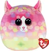 A plush toy cat with a colorful polka dot pattern and large, glittery eyes, shown against a white background. A red heart-shaped Ty logo is visible in the lower right corner. Produktbild-Vorschau