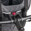A close-up view of a bicycle handlebar attachment with a red button. Produktbild-Vorschau