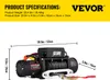 Product specifications and dimensions for a VEVOR electric winch. Anteprima dell’immagine prodotto