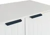 A close-up view of the top surface and two doors of a white cabinet with dark blue handles. Produktbild-Vorschau