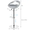 A silver bar stool with dimensions indicated by measurement lines and text. Produktbild-Vorschau