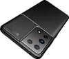 A black carbon fiber textured phone case for a Samsung Galaxy S21 Ultra 5G. Voir les images du produit