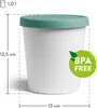 A white ice cream container with a green lid, shown with dimensions and a BPA-free label. Produktbild-Vorschau