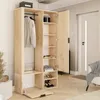 A wardrobe with open doors, showing shelves and a hanging garment. Voir les images du produit