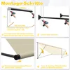 Collage of four images showing the steps for assembling a retractable awning. Náhled obrázku produktu