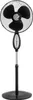 A black and silver stand fan against a white background. Voir les images du produit