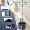 A mop and bucket system is shown in a bathroom setting, with close-up insets highlighting features. Podgląd zdjęcia produktu