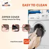 An image showing how to clean a dog bed cover by removing the filling and machine washing it. Produktbild-Vorschau