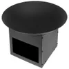 A black metal fire pit with a round top and a square base with a rectangular opening. Produktbild-Vorschau