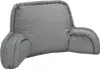 A gray backrest pillow with armrests is shown against a white background.