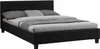 A black upholstered bed frame with pillows and bedding. Produktbild-Vorschau