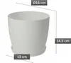 A white pot with a saucer, with dimensions indicated by lines and text. Náhled obrázku produktu