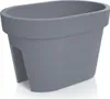 A gray oval-shaped planter pot with a railing attachment. Produktbild-Vorschau