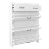 A white shoe cabinet with multiple flip-down shelves and two drawers at the top. Produktbild-Vorschau