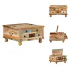 A collage of images showing a wooden coffee table with drawers from different angles. Produktbild-Vorschau