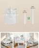 Collage showing a white dish rack with adjustable legs in a kitchen setting, with illustrations of its adjustability. Produktbild-Vorschau