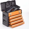 An open orange and black toolbox with multiple drawers, displayed against a white background. Produktbild-Vorschau