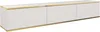 A white TV cabinet with gold trim, shown from a slight angle against a white background. Podgląd zdjęcia produktu