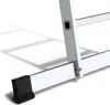 A close-up view of the base of a silver ladder with a black foot. Voir les images du produit