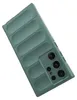 A green phone case with a textured back and a camera cutout is shown against a white background. Produktbild-Vorschau