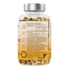 The back of a clear plastic bottle filled with yellow softgel capsules, showing nutritional information and ingredients. Produktbild-Vorschau