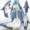 Haaienhuid-hoodie-deken met mouwen – fleece, zacht, voor Productafbeelding-voorbeeld 5