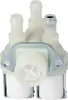 A close-up studio shot of a white plastic water inlet valve with two solenoids. Produktbild-Vorschau