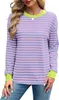 ASKSA Damen T-Shirt Rundhals Langarm Shirts Gestreift Basic Produktbild-Vorschau 2