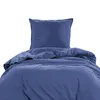 A blue duvet and pillow are neatly arranged on a white background. Produktbild-Vorschau
