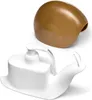 A white snail-shaped soap dispenser with a brown snail shell cover. Voir les images du produit