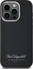 A black leather phone case with the Karl Lagerfeld logo and address printed on it. Produktbild-Vorschau