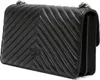 A black quilted handbag with a chevron pattern and a metal logo is shown from the side. Anteprima dell’immagine prodotto