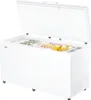 A white Haier chest freezer with its lid open, filled with various frozen food items. Anteprima dell’immagine prodotto