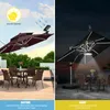A split image showing a solar-powered patio umbrella during the day and night, with text overlays describing its features. Anteprima dell’immagine prodotto