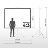A diagram showing the dimensions of a projector screen with a silhouette of a person for scale. Produktbild-Vorschau