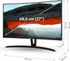 A curved monitor with a landscape image displayed on its screen, with dimensions and measurements overlaid. Produktbild-Vorschau