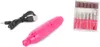 A pink electric nail file with a USB charging cable and a set of interchangeable drill bits are displayed on a white background. Náhled obrázku produktu