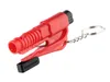 A red and black keychain tool with a seatbelt cutter and window breaker. Produktbild-Vorschau