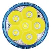 The close-up view of the front of a blue LED flashlight with multiple yellow LED lights. Podgląd zdjęcia produktu