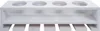 A white wooden wine rack with four circular openings at the top and four hanging slots underneath. Podgląd zdjęcia produktu